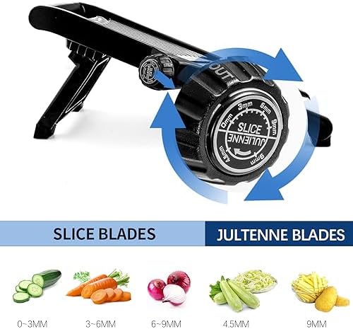 WELTONHM Mandoline Slicer, Adjustable Mandoline Slicer for Kitchen, Stainless Steel Mandolin Vegetable Chopper for Potato, Julienne Cutter with Cut-Resistant Gloves, Black - Image 4