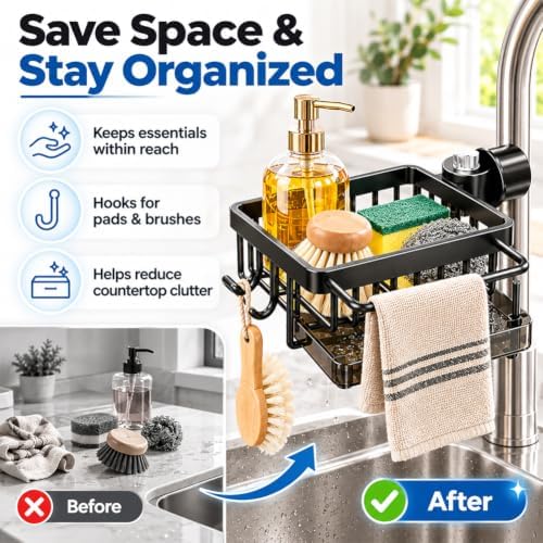 Sink Organizer Rack Hanging Faucet, Hanging Faucet Drain Rack，Black：Right