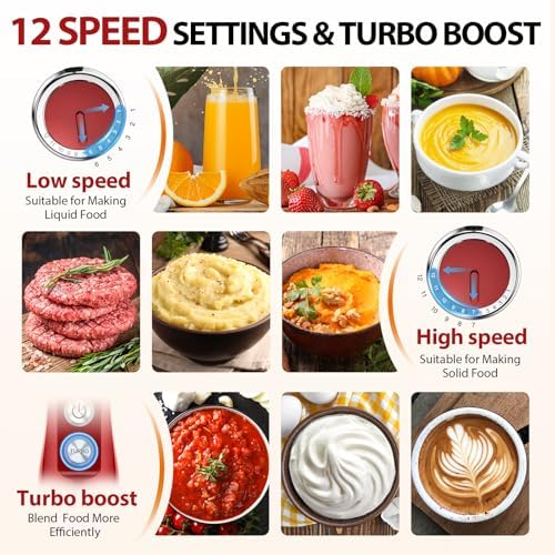 KOIOS Immersion Blender, 1000W Anti-scratch 3-in-1 Hand Blender, Upgraded 12 Speed Stainless Steel Blade Stick Blender with Turbo Mode, Whisk and Milk Frother, Non-BPA, Red - Image 5