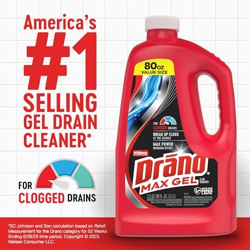 Max Gel Drain Clog Remover and Cleaner for Shower or Sink Drains, 80 oz, 2 pack
