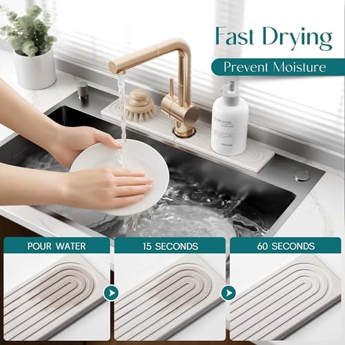 Faucet Mat for Kitchen Sink, Diatomite Stone Drying Mat - 20"x3.9"