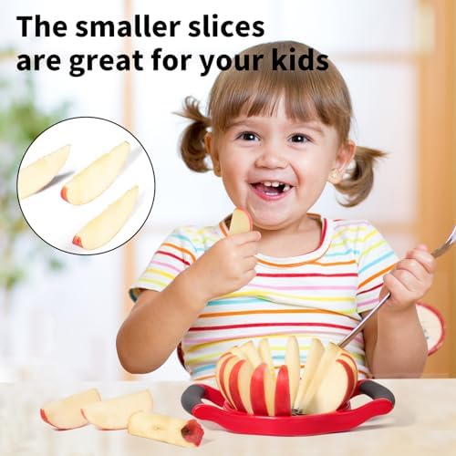 Newness 5.12 Inch Extra Large Apple Slicer, 16-Slice Heavy Duty Apple Cutter, Durable Apple Corer, Stainless Steel Apple Slicer and Corer - for Apple, Potato, Onion and More, Red