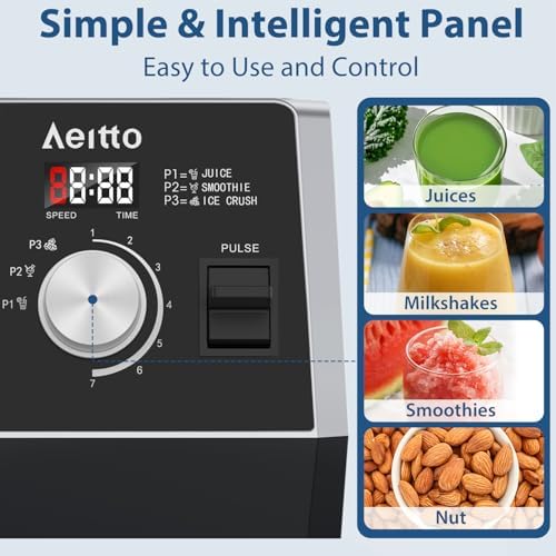 Aeitto Blenders for Kitchen 1800W Professional Countertop Blender, 68Oz Large Capacity Smoothie Blender with 3 Programs & 7 Speeds for Smoothies, Ice Crush, Frozen Drinks, Black - Image 4