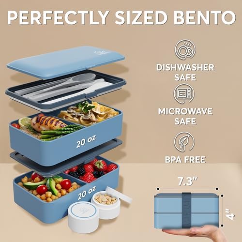 Bento Box Adult, Leakproof, All-in-1 Lunch Containers for Adults