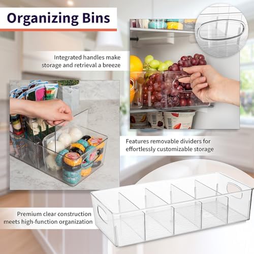 Pantry Storage Bins with Removable Dividers, XL, 4 Pack