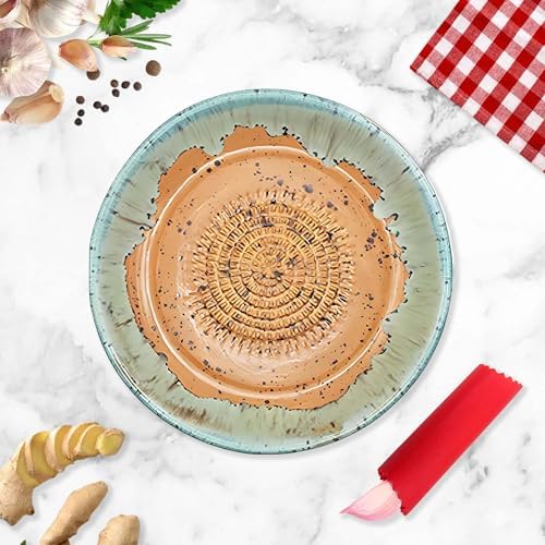 Ceramic Grater Bowl, Garlice Grater Plate, Handmade Ginger Grater, Mincer Bowl for Cheese &Vegetables, Ceramic Decorative Mincer, Hand Dish for Garlic (Caramel)