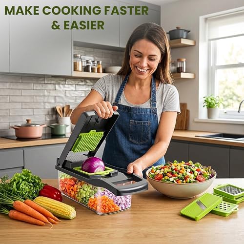 Multifunction 14 in 1 Vegetable Chopper Food Slicer Dicer with Container Manual Kitchen Cutter with Interchangeable Blades for Fruits and Vegetables - Image 5