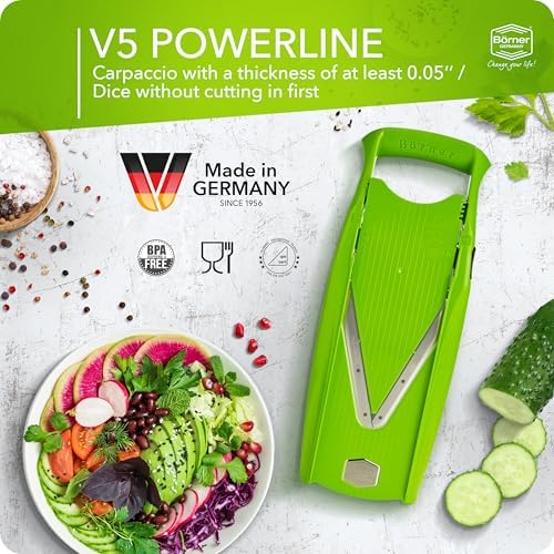 Mandoline Food Slicer Börner V5 (Starter Set) by Reston Lloyd • V-Slicer with Food Holder • Made in Germany • Fruit & Vegetable Chopper • Multiple Settings • Color: Lime - Image 3