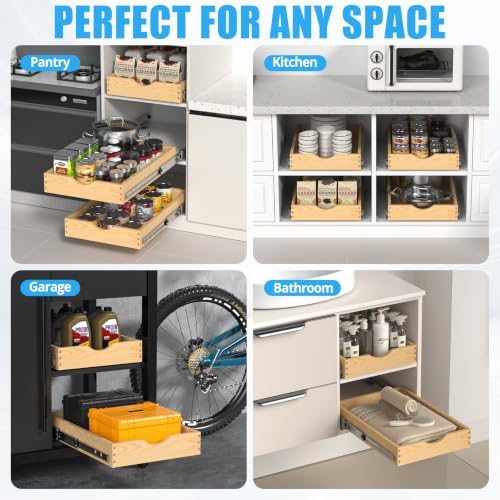 21" Deep Wood Pull Out Cabinet Organizer, Pull Out Drawers