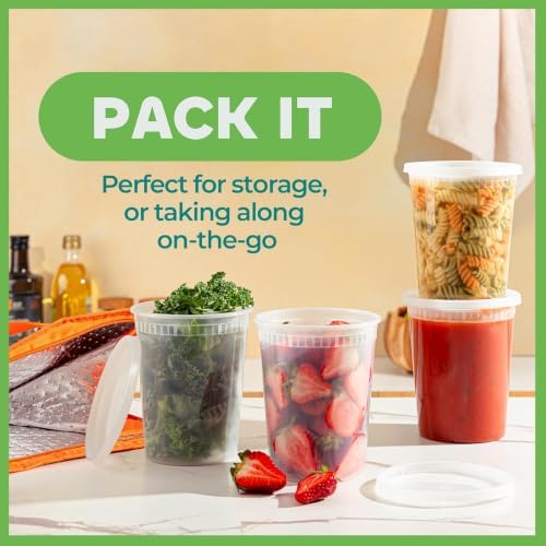 32 Oz Deli Food Containers with Lids - (36 Sets) Quart Airtight Plastic Food Storage for Takeout, Meal Prep, To-Go, Soup Freezer Containers with 36 Lids, BPA-Free, Dishwasher, Microwave Safe