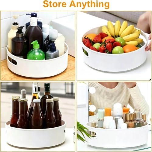 360° Rotating Lazy Susan Organizers, 2 Packs 9" and 12" Turntable Spice Rack Organisers for Kitchen Organization and Storage, Non-Slip Under Sink Organizer for Bathroom Pantry Cupboard