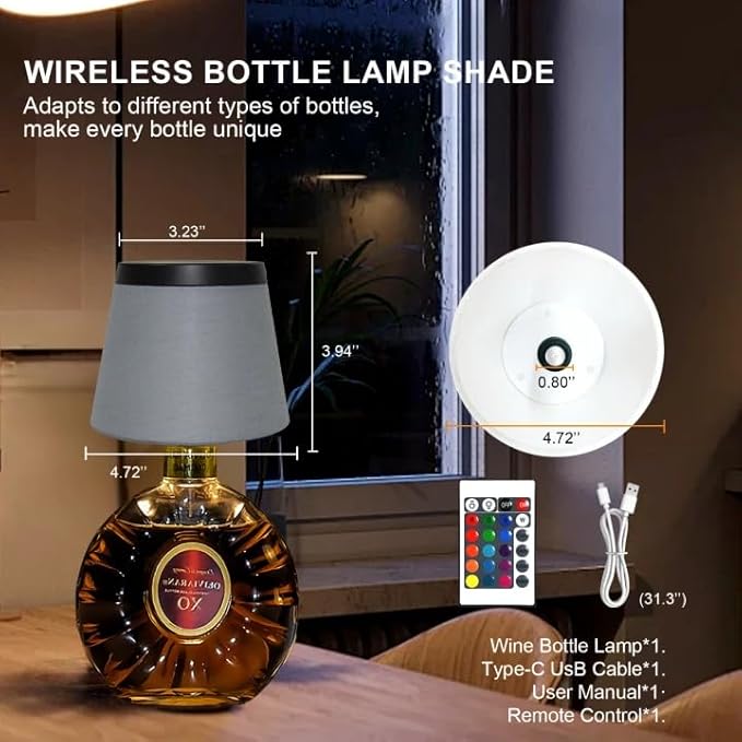Wireless Bottle Lamp,Small Bedside Table Lamp,RGB LED Bottle Light with Remote Dimmable(RGB Blue Gray, 1pc)