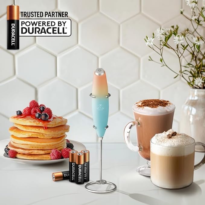Zulay Kitchen Powerful Milk Frother Wand With Duracell Batteries - Ultra Fast Handheld Drink Mixer - Electric Whisk Foam Maker for Coffee, Lattes, Cappuccino & Matcha - Z1 Motor - Sunrise