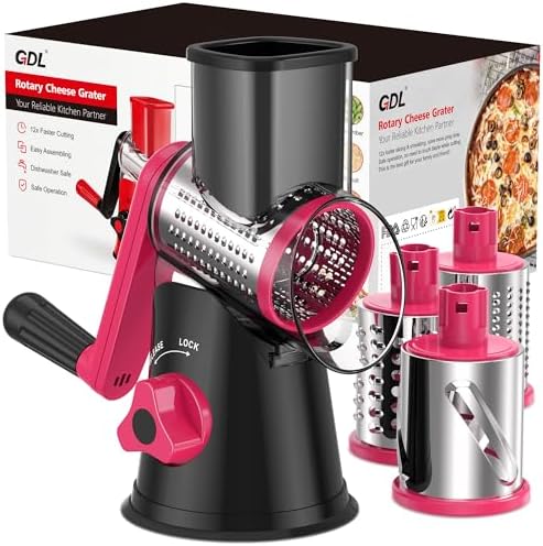 GDL Cheese Grater Hand Crank, Rotary Cheese shredder, Vegetable Slicer by GDL