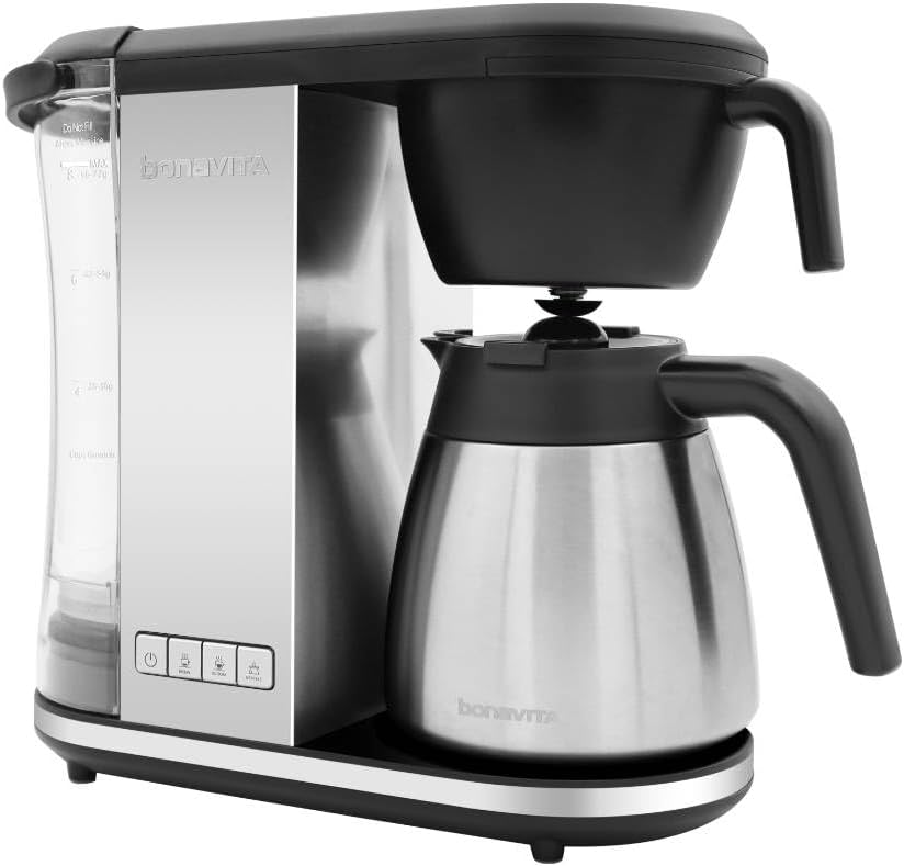 Enthusiast 8 Cup Drip Coffee Brewer, Pour Over, SCA Certified Coffee Machine with Thermal Carafe, Stainless Steel Panel, Removable Reservoir