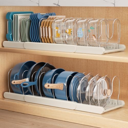 2 Pack Pots and Pans Organizer Under Cabinet, ABS Base, 10 Dividers