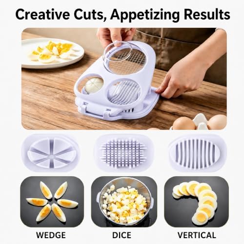 3-in-1 Egg Slicer for Hard Boiled Eggs with Cleaning Brush