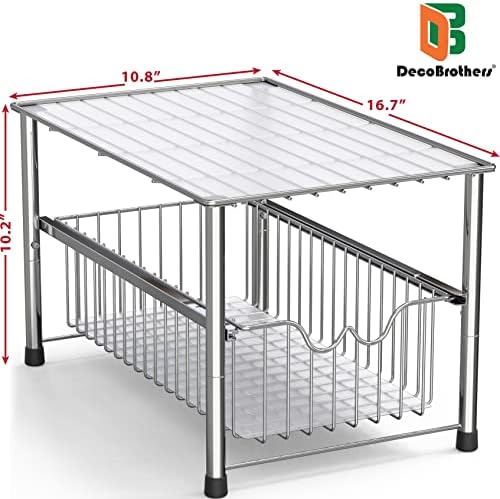 Stackable Under Sink Organizer with Sliding Basket, Chrome
