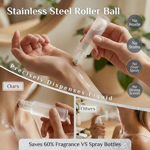 PrettyCare 12 Pack, 10 ml Essential Oil Roller Bottles with Stainless Steel Roller Ball - Refillable Leak-proof Empty Thick Clear Glass Roll on Bottles with Silver Caps for Travel, Perfume - Image 5