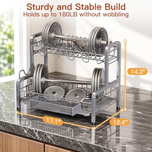 2 Tier Large Stainless Steel Dish Drying Rack for Kitchen Counter