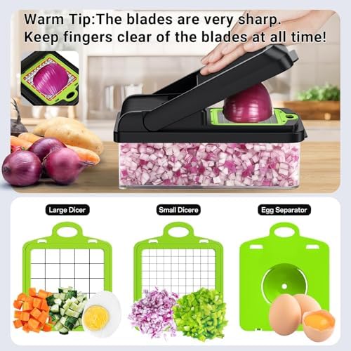 15-in-1 Vegetable Chopper, 7 Blade Multifunctional Food Chopper with Container, Chopper Veggie Cutter for Salad Potato Carrot Garlic, Home Kitchen Essential (Green, 15 in 1) - Image 4