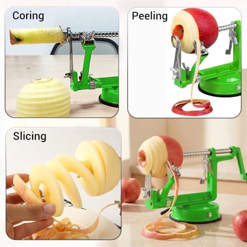 Apple Peeler - 3 in 1 Fruit Corer Cutter and Peeling Machine for Kitchen - Stainless Steel Apples Peelers & Cutters Tool - Easy to Peel and Spiralizer