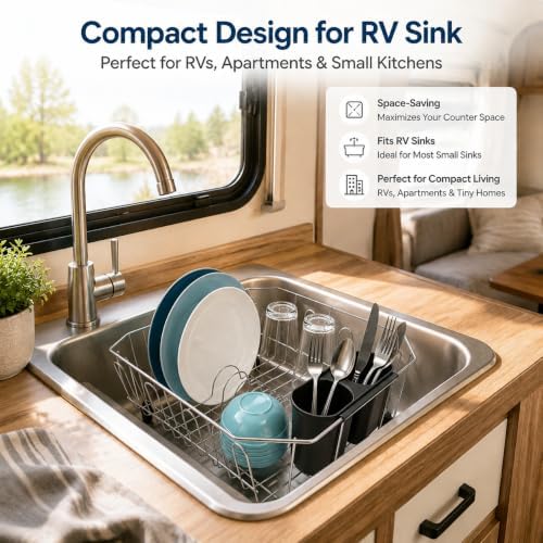 Small in Sink Dish Drying Rack, Stainless Steel Drainer, 13.4" x 11.6"