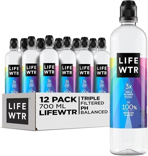 Premium Purified Water, pH Balanced with Electrolytes, 100% recycled plastic bottles, 23.7 Fl Oz Flip Cap Bottles, 700 mL (Pack of 12)