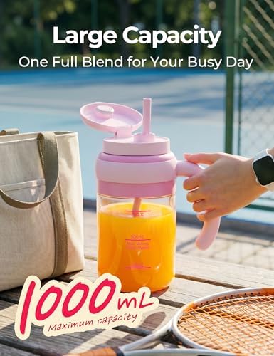 Portable Juicer Blender Cup, USB-C Rechargeable, Pink - Image 4