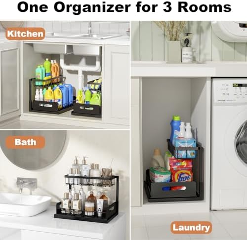 Under Sink Organizer, L-Shaped Pull Out Cabinet Organizer, Kitchen