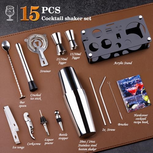 Cocktail Shaker Bartender Kit, 15 Pcs Bar Tool with Acrylic Stand