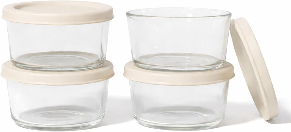 8-Piece Glass Food Storage Containers Set (4 Containers + 4 BPA-Free Lids) | 1-Cup, Leakproof | Microwave, Freezer, Oven & Dishwasher Safe | Ideal for Meal Prep & Pantry Organization, Beige