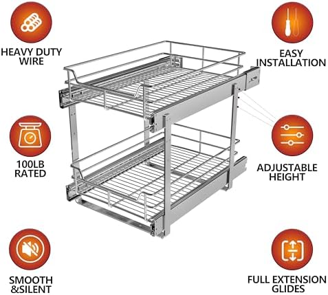 2-Tier Pull Out Cabinet Organizer, 26" W x 22" D, Chrome