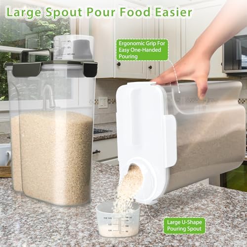 Rice Storage Container, 5 to 10lb Dry Food Airtight Dispenser, Pet Dog Cat Food Canister, BPA Free Clear Plastic Kitchen and Pantry Organization Bin for Oatmeal, Grain, Cereal, Pasta, Flour