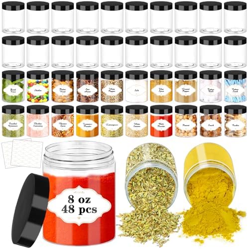 8 OZ Plastic Jars with Lids, 48 Pcs Slime Storage Containers