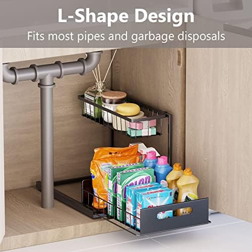Slide Out Under Sink Organizers and Storage, Black, 1 Pack