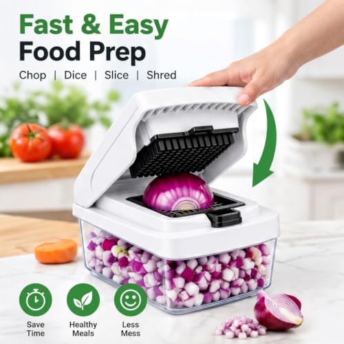 18-in-1 Vegetable Chopper Set, Food Dicer & Mandoline Slicer with Container, Onion Cutter, Stainless Steel Blades, BPA-Free, Dishwasher Safe Kitchen Vegetable Cutter - Image 4