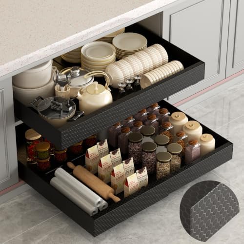 Pull Out Cabinet Organizer, Expandable 12.6"-20.47" 2Pack (Black)