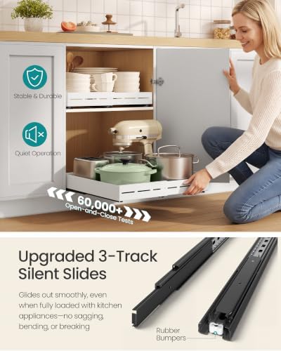 2 Pack Expandable Pull Out Cabinet Organizer 21"Deep 3 Rail Slide