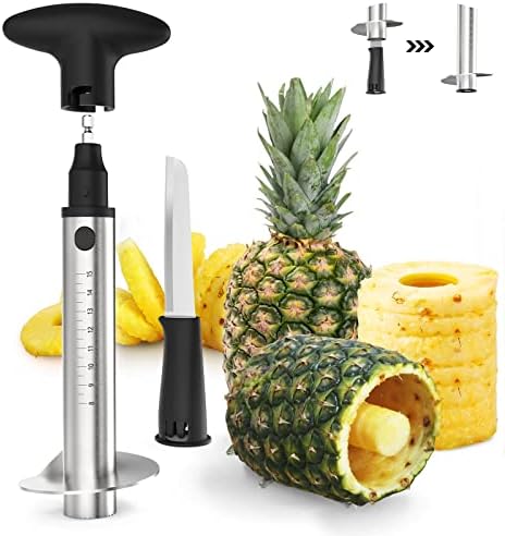 Newness Pineapple Corer with Knife, [Upgraded, Electric & Manual] Stainless Steel Fruit Cutter with Electric Drill Accessory, Pineapple Slicer Core Remover Kitchen Tool with Measure Mark