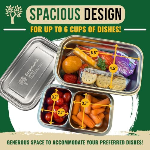GreenLunch Stainless Steel Bento Box for Adults & Teens, 6 Cup, 2 Piece