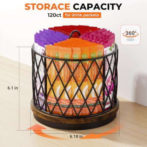 Drink Packet Organizer, 4-Compartment Rotating Drink Mix Holder