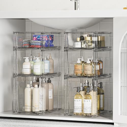 Clear Stackable Storage Drawers, 6 Pack Tall Organizer Set