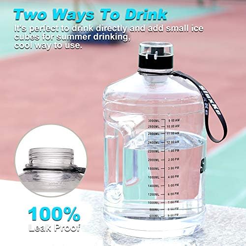 Gallon Big Water Bottle with Handle, 128oz Leakproof BPA Free Fitness Sports Water Bottle with Motivational Time Marker & Wide Mouth Ensure You Drink More Water