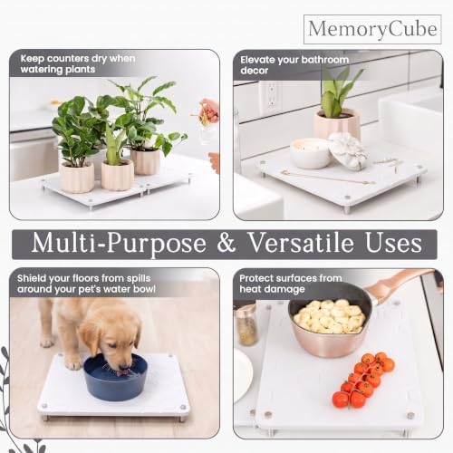2 Pack Diatomaceous Earth Dish Drying Mat, Rapid Absorbing Drying Stone Mat with Non-Slip Rubber Feet, Nestable Stone Dual Size Kitchen Counter Drying Pad Set (White)