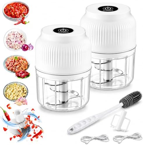 Cordless Electric Garlic Chopper, 400ml Mini Food Processor (2*White) by Unknown