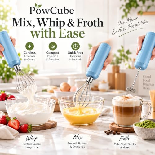 Cordless Hand Mixer, 4-in-1 Handheld Electric Mixer with Electric Whisk Frother & 10 oz Mini Food Chopper, USB-C Rechargeable 4-Speed Hand Mixer for Eggs, Cream, Coffee & Small-Batch Prep - Image 3