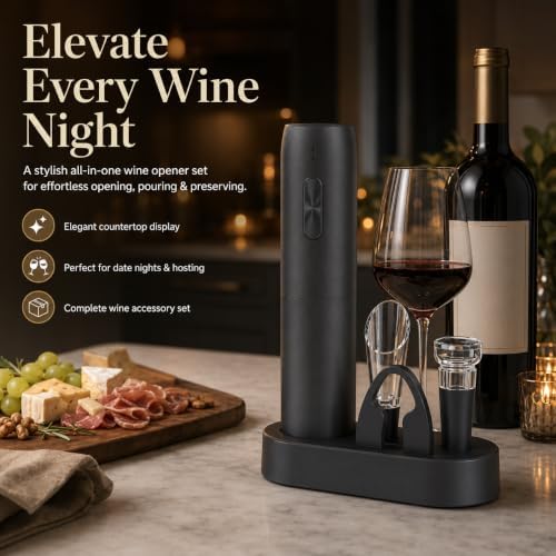 Rechargeable Electric Wine Opener Set with Charging Base & Accessories