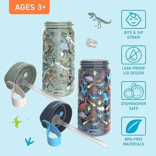 Kids Water Bottle 2-Pack, Leak-Proof, 15 oz, Bite & Sip Spout