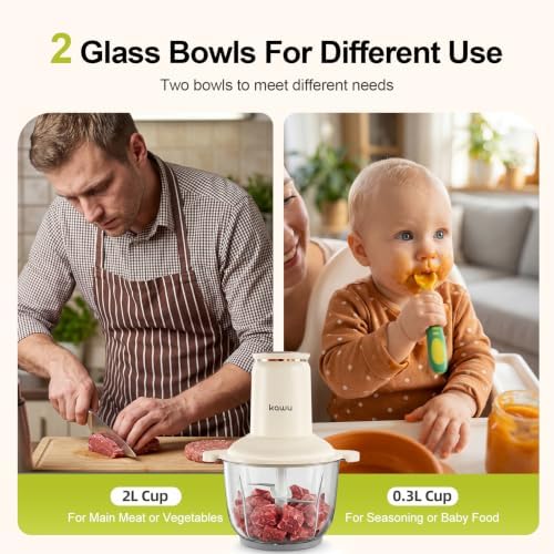 Kawu Food processor, 2-Speed Food Chopper & Meat Grinder with 2 Glass Bowl - Image 2